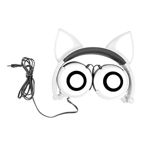 DOITOOL leuchtende Kopfhörer Katzenohr kabelgebundene Noise-Cancelling-Kopfhörer über Ohr kopfhörer für Kinder Headphones gehörschutzstöpsel Mädchen Kopfhörer Kabel-Headset PVC Weiß von DOITOOL