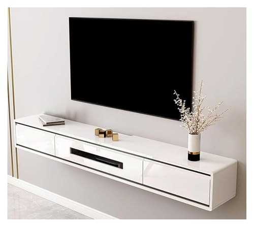 Schwimmende TV-Einheit, An der Wand montierte TV-Medienkonsole aus Holz mit Router-Loch, modernes Aufbewahrungsregal for Entertainment-Center for das Wohnzimmer(White,120x24x21cm) von DOKERS