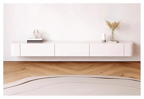 Schwimmende TV-Einheit, Holz-TV-Konsole, TV-Schweberegal for Wohnzimmer, Entertainment-Center-TV-Tisch, Wandmontierter Langer TV-Ständer,(White,160cm) von DOKERS