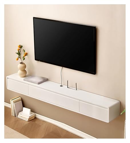 Schwimmende TV-Einheit, Moderne Medienkonsole for Entertainment-Center, Aufbewahrungsschrank unter dem Fernseher, Langer TV-Banktisch(White,160x24x20cm) von DOKERS