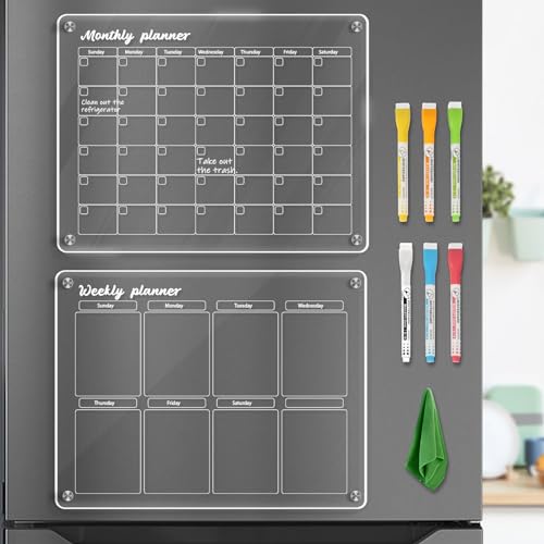 DOLLAR BOSS 2PCS Kalender Acryl Kühlschrank, 30 x 40cm Monatsplaner Wochenplaner für den Kühlschrank, Magnetischer Wochenplaner Kühlschrank, Kalender kühlschrank von DOLLAR BOSS
