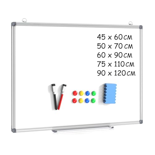 DOLLAR BOSS Magnetisches Whiteboard, 88 x 118 cm, trocken abwischbar, Whiteboard für Wände, mit Stiftablage, Aluminiumrand und trocken abwischbarer Schreibfläche für Schule, Zuhause und Büro von DOLLAR BOSS