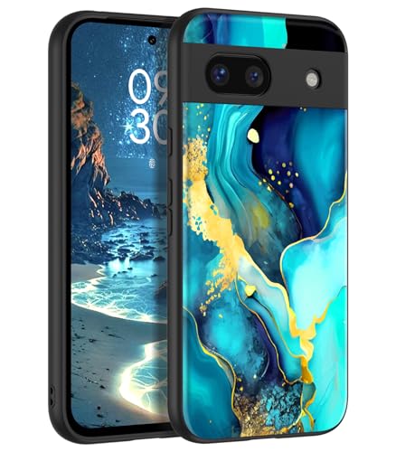 DOMAVER Google Pixel 8a Hülle, Handyhülle Google Pixel 8a Case Leuchten im Dunkeln Wellen Muster PC Schale Überzug TPU Dünne Bumper Stoßfeste Kratzfest Schutzhülle-Blau Grün von DOMAVER