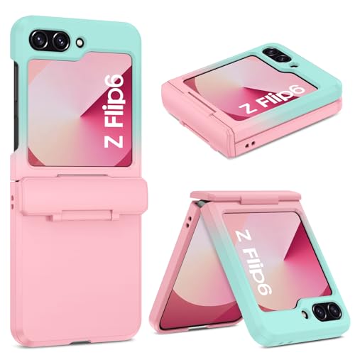 DOMAVER Hülle für Samsung Galaxy Z Flip 6 Hülle mit Scharnierschutz, Handyhülle Samsung Z flip 6 Case, Matte Harte PC Cover, Rundumschutz Schutzhülle für Frauen Mädchen, Farbverlauf Rosa Blau von DOMAVER