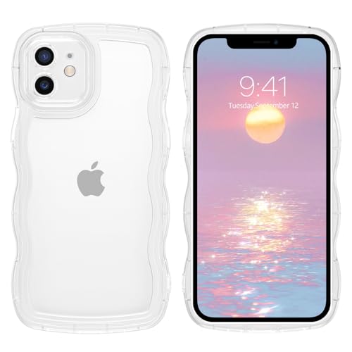 DOMAVER Hülle für iPhone 12 Hülle,Handyhülle iPhone 12 6,1'' Case, Niedliche Lockige Wellenrahmen Form, Dünn Stoßfest Schutzhülle für Mädchen und Frauen Damen, Klar/Transparent von DOMAVER