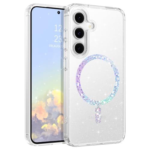 DOMAVER Magnetisch Hülle für Samsung Galaxy S2, Handyhülle Samsung S2 6.2'' Case kompatible mit Mag Safe, Transparente Glitzer Material Cover, Ultra Dünne Rundumschutz Schutzhülle, Crystal Klar von DOMAVER