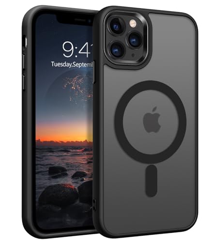 DOMAVER Magnetisch Hülle für iPhone 11 Pro Max kompatibel mit Mag Safe, Handyhülle iPhone 11 Pro Max 6.5'' Case, Durchscheinend Matt Stoßfeste Damen Männer Rundumschutz Schutzhülle, Schwarz von DOMAVER