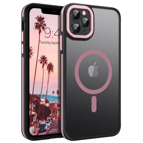 DOMAVER Magnetische Schutzhülle für iPhone 11 Pro Max, kompatibel mit MagSafe Case, militärischer Schutz, transparent, matt, rutschfest, dünn, stoßfest, Rosa von DOMAVER