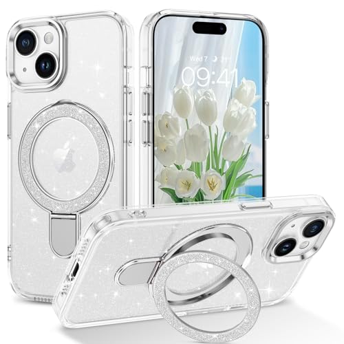 DOMAVER Magnetische Schutzhülle für iPhone 15 Plus mit Ständer, kompatibel mit Mag Safe, glitzernd, durchscheinend, schlanke Rückseite, stoßfest, schützend, weiche Hülle mit Bling Kickstand für Damen DOMAVER Magnetische Schutzhülle für iPhone 15 Plus mit Ständer, kompatibel mit Mag Safe, glitzernd, durchscheinend, schlanke Rückseite, stoßfest, schützend, weiche Hülle mit Bling Kickstand für Damen von DOMAVER