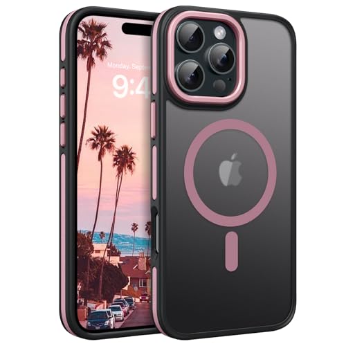 DOMAVER Magnetisch Hülle für iPhone 16 Pro Max Kompatible mit Mag Safe, Handyhülle iPhone 16 Pro Max 6.9" Case, Durchscheinende Matt Galvanisierte Spleiß Farbe Schutzhülle für Damen Mädchen, Rosa von DOMAVER