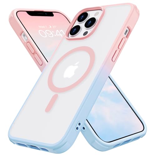 DOMAVER Hülle für iPhone 12/13 Pro Max, Handyhülle iPhone 12/13 Pro Max 6.7''Case Kompatibel mit MagSafe, Matte Durchscheinend Magneticsh Schutzhülle für Mädchen Frauen Damen - Farbverlauf Blau Rosa von DOMAVER