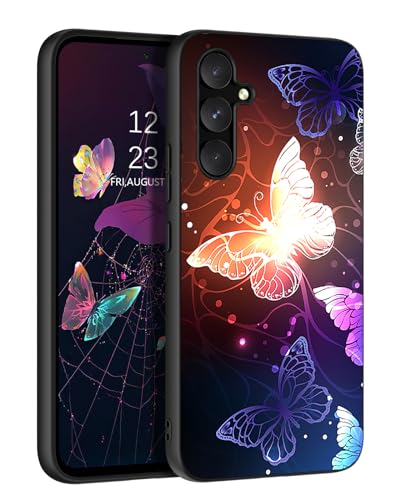 DOMAVER Muster Hülle für Samsung Galaxy A54 5G, Handyhülle Samsung Galaxy A54 5G Case Leuchtend im Dunkeln Schmetterling Motiv,Ultra Dünne Rundumschutz Schutzhülle für Mädchen und Frauen,Damen,Schwarz von DOMAVER