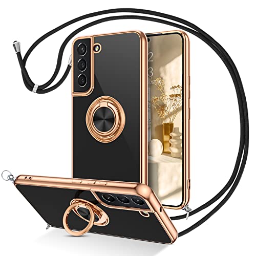 DOMAVER Samsung Galaxy S21 Hülle mit Band, Handyhülle Samsung S21 6.2" Case mit 360 Grad Ring Ständer, HandyKette Weichem TPU Silikon Slim Bumper Stoßfest Kratzfest Schutzhülle, Schwarz DOMAVER Samsung Galaxy S21 Hülle mit Band, Handyhülle Samsung S21 6.2" Case mit 360 Grad Ring Ständer, HandyKette Weichem TPU Silikon Slim Bumper Stoßfest Kratzfest Schutzhülle, Schwarz von DOMAVER