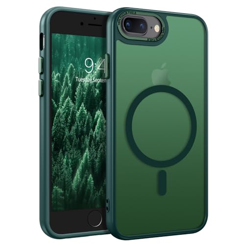 DOMAVER Hülle für iPhone 7 Plus/iPhone 8 Plus, Handyhülle iPhone 8 Plus/iPhone 7 Plus Case Durchscheinend Matt Stoßfeste Damen Männer Rundumschutz Magnetisch Schutzhülle, Grün von DOMAVER