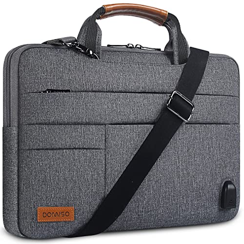 DOMISO 14 Zoll Wasserdicht Laptop Tasche Aktentasche Tragetasche Schultertasche mit USB Ladeanschluss für 14" Acer Aspire 1 Swift 3 / HP Stream 14 Pavilion 14 / Lenovo IdeaPad/Asus, Grau 2 von DOMISO