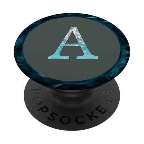 Hellblauer Buchstaben-A-Griff auf einem dunkelgrünen und blauen geometrischen Muster PopSockets Klebender PopGrip von DONALetters