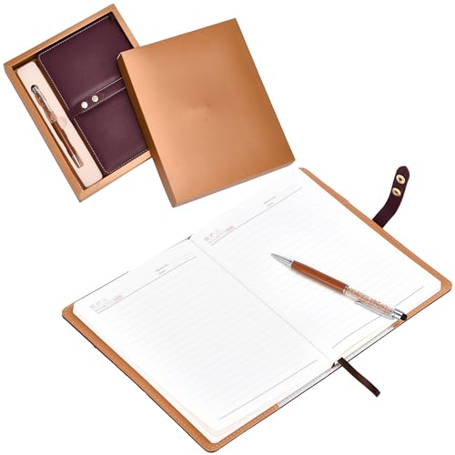 DONBOLSO Notizbuch Leder A5 in Geschenkbox - 192 Seiten - Strapazierfähiges Kunstleder-Hardcover mit Doppelknopfverschluss, Kristal Touchscreen-Stift - Ideal für Business - 22x15 cm,Braun von DONBOLSO