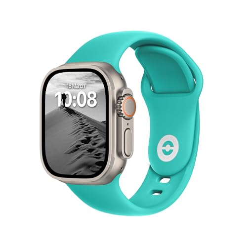 DONEGANI SB Armband für Apple Watch Band Sport Ultra 2 49mm, Series 10 46mm, 9 8 7 45mm 41mm, SE 6 5 4 44mm 40mm, 3 2 1 42mm 38mm Damen Herren Silikon Strap, Seeblau von DONEGANI