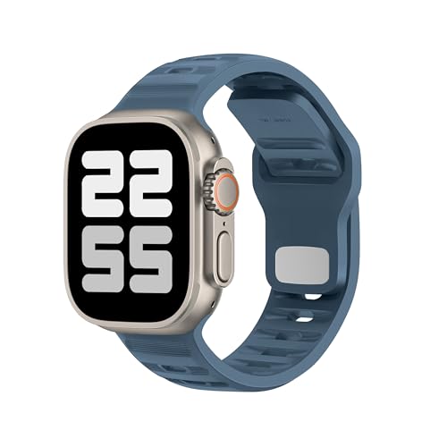 DONEGANI UC1 Armband für Apple Watch Band Ultra 2 49mm, Series 10 46mm, 9 8 7 45mm 41mm, SE 6 5 4 44mm 40mm, 3 2 1 42mm 38mm Damen Herren Sport Silikon Strap, Abgrund Blau von DONEGANI