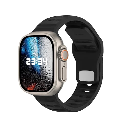 DONEGANI UC1 Armband für Apple Watch Band Ultra 2 49mm, Series 10 46mm, 9 8 7 45mm 41mm, SE 6 5 4 44mm 40mm, 3 2 1 42mm 38mm Damen Herren Sport Silikon Strap Schwarz von DONEGANI