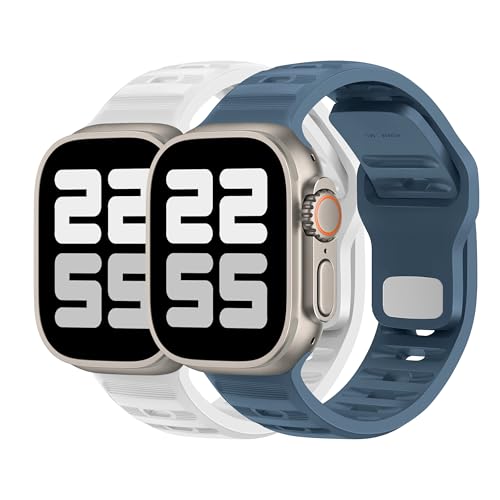 DONEGANI UC2 Armband für Apple Watch Band Ultra 2 49mm, Series 10 46mm, 9 8 7 45mm 41mm, SE 6 5 4 44mm 40mm, 3 2 1 42mm 38mm Damen Herren Sport Silikon Strap, Abgrundblau/Weiß von DONEGANI