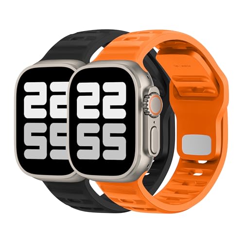 DONEGANI UC2 Armband für Apple Watch Band Ultra 2 49mm, Series 10 46mm, 9 8 7 45mm 41mm, SE 6 5 4 44mm 40mm, 3 2 1 42mm 38mm Damen Herren Sport Silikon Strap, Schwarz/Orange von DONEGANI