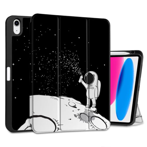 DONGKE Schutzhülle für iPad 10. Generation 10,9 Zoll 2022, Trifold Stand + Pencil Holder + Auto Wake/Sleep + Soft TPU Protective Stand Back Cover, Astronaut von DONGKE