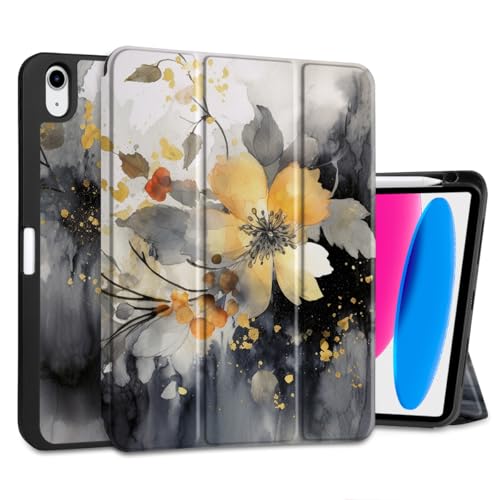 DONGKE Schutzhülle für iPad 10. Generation 10,9 Zoll 2022, Trifold Stand + Pencil Holder + Auto Wake/Sleep + Soft TPU Protective Stand Back Cover, Ink Flower von DONGKE