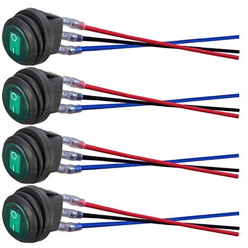 DONJON Runder Wippschalter,12V Schalter,20A/24V 10A wasserdichte LED-beleuchtetem Rocker Kippschalter (mit 16AWG Draht) SPST On/Off für Auto RV Truck Jeep Off Road Boat Marine (4Pcs) Green von donjon