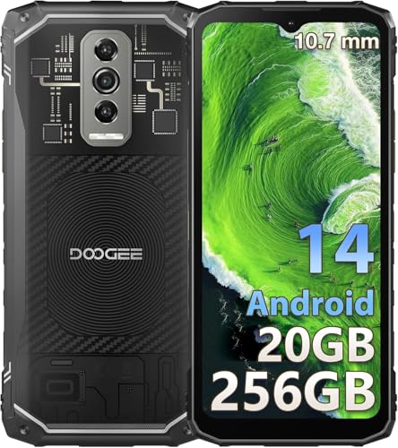 DOOGEE Blade 10 Ultra Outdoor Handy Ohne Vertrag Android 14, 20 GB + 256 GB Outdoor Smartphone, 10,7 mm ultradünn, transparente Rückseite, 5150 mAh, 6,56 Zoll HD+ 90 Hz, 50 MP, IP68/69K/NFC/GPS von DOOGEE