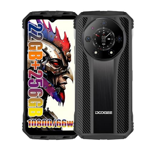 DOOGEE S110 4G Outdoor Smartphone Ohne Vertrag (2023), Helio G99 Octa Core 22GB + 256GB, 10800mAh Akku / 66W, 50MP Kamera (24MP Infrarot) + 16MP + 32MP, Android 13 6.58 Zoll, NFC Simlockfreie Schwarz von DOOGEE