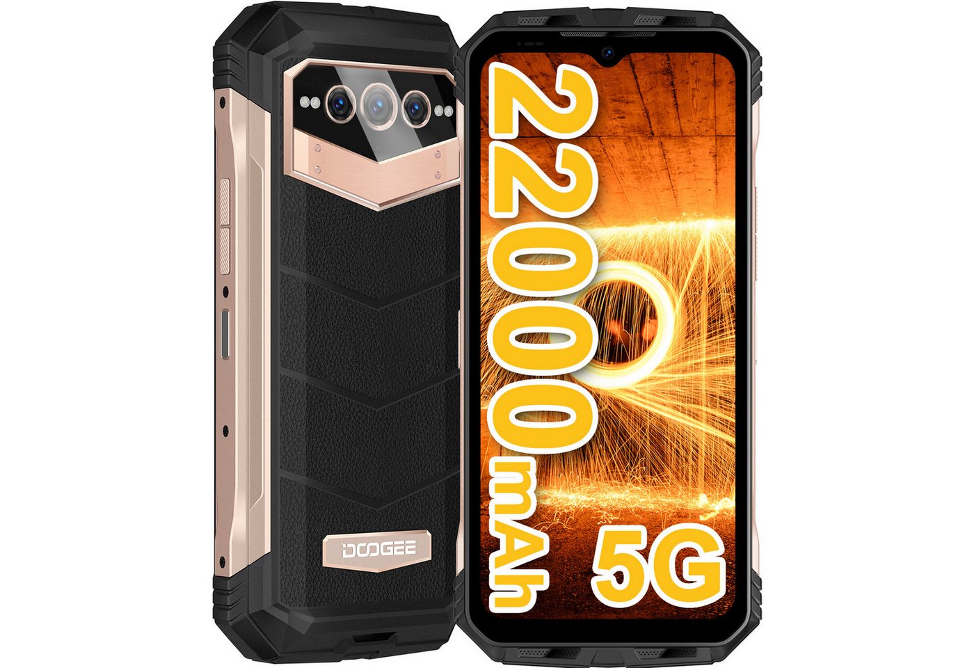 DOOGEE V MAX Smartphone (6.58 Zoll, Android 12.0 22000 mAh 6,58" FHD+ 120 Hz 20 GB+256 GB NFC unterstützt) von DOOGEE