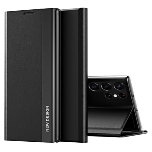 DOORIYY Klapphülle für Samsung Galaxy S24 Ultra/S24 Plus/S24, modische Beschichtung, Leder, Folio-Hülle, Buchständer, Magnetverschluss, Hülle (S24, Schwarz) von DOORIYY