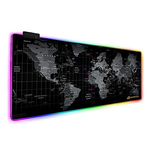 DORRISO Gaming Mauspads RGB Große 800x300 mm XL Schreibtischunterlage Große Mousepad Wasserdicht Anti Rutsch Matte für Computer PC Professionelle Gamer Gaming Mousepad Weltkarte von DORRISO