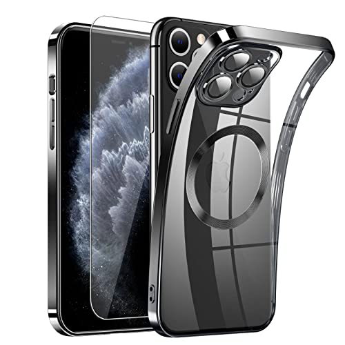 Clear Magnetisch für iPhone 11 Pro Hülle mit MagSafe [Integriert Kameraschutz Glas] [Original iPhone Äußere] Durchsichtig Silikon Case Dünn [Niemals Gelb] Handyhülle Anti Fingerabdruck Schutzhülle von DOSNTO