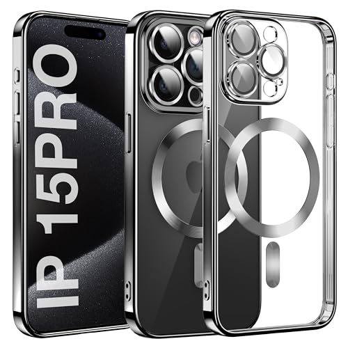 Clear Magnetisch für iPhone 15 Pro Hülle mit MagSafe [Original iPhone Äußere] [Kameraschutz Eingebaut] Durchsichtig Silikon Case Ultra Dünn [Niemals Gelb] Handyhülle Anti Fingerabdruck Kratzfeste von DOSNTO