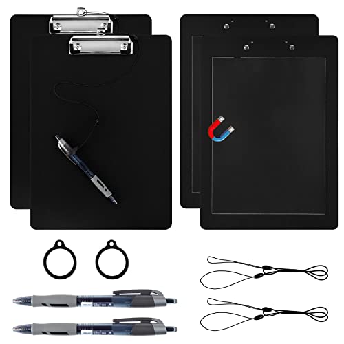 2 Stück magnetische Klemmbretter mit Stift befestigt, schwarzes Clipboard mit niedrigem Profil, Klemmbretter in Buchstabengröße, 22.9x32.5 cm, Standard-Clip für Kühlschrank, Büro, Zuhause, Fabrik von DOSTATNI