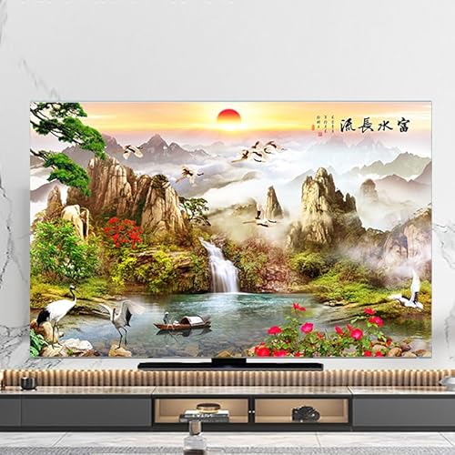 DOTBUY-SHOP TV-Staubschutz, 32-80 Zoll TV-Abdeckung Staubschutzhülle, Hülle Bezug für Fernsehen Schutzhülle mit Chinesischer Stil, Hängend/Desktop Fernseher Schutzhülle (Gebirge,80 inch) von DOTBUY-SHOP