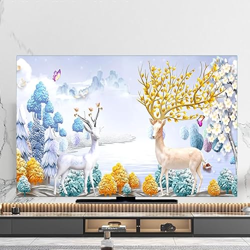 DOTBUY-SHOP TV-Staubschutz, 32-80 Zoll TV-Abdeckung Staubschutzhülle, Hülle Bezug für Fernsehen Schutzhülle mit Chinesischer Stil, Hängend/Desktop Fernseher Schutzhülle (Goldener Hirsch,49-52 inch) von DOTBUY-SHOP