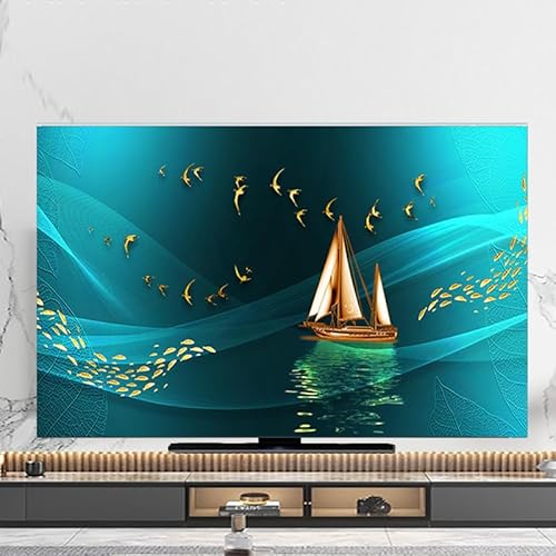 DOTBUY-SHOP TV-Staubschutz, 32-80 Zoll TV-Abdeckung Staubschutzhülle, Hülle Bezug für Fernsehen Schutzhülle mit Chinesischer Stil, Hängend/Desktop Fernseher Schutzhülle (Segelboot,75 inch) von DOTBUY-SHOP