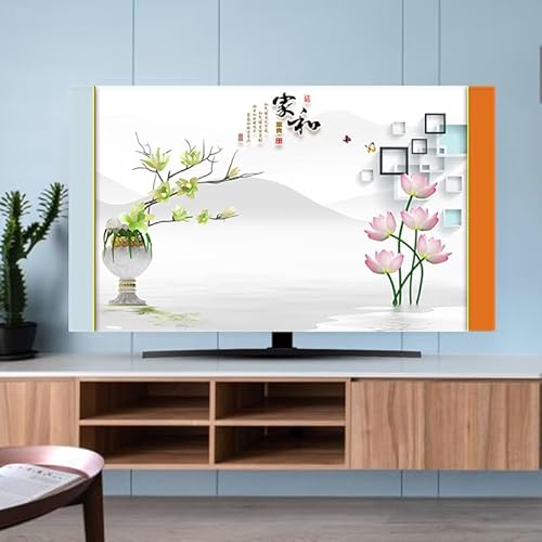 DOTBUY-SHOP TV-Staubschutz, 32-80 Zoll TV-Abdeckung Staubschutzhülle, Hülle Bezug für Fernsehen Schutzhülle mit Chinesischer Stil, Hängend/Desktop Fernseher Schutzhülle (lotus,80 inch) von DOTBUY-SHOP