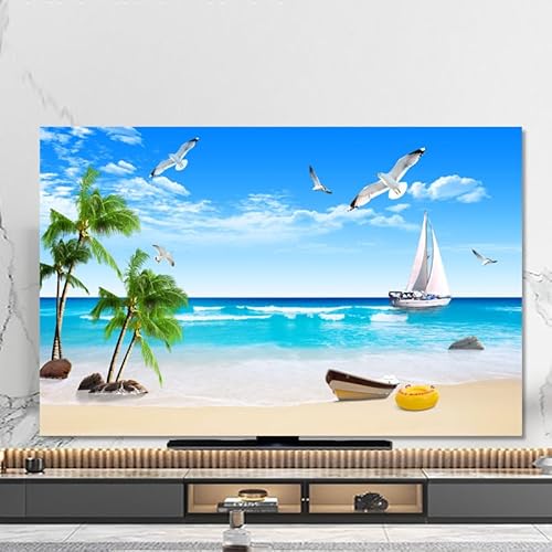 DOTBUY-SHOP TV-Staubschutz, 32-80 Zoll TV-Abdeckung Staubschutzhülle, Hülle Bezug für Fernsehen Schutzhülle mit Seelandschaft, Hängend/Desktop Fernseher Schutzhülle (Boote auf See,55 inch) von DOTBUY-SHOP