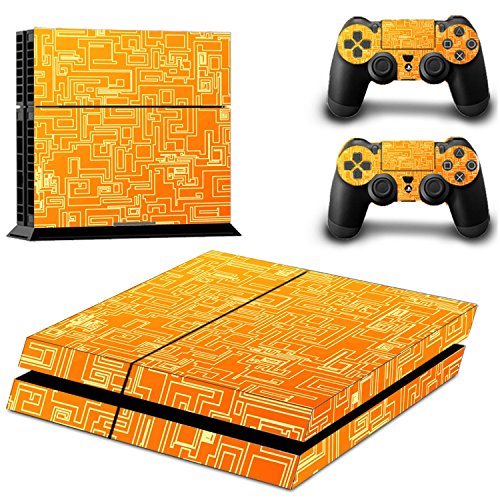 DOTBUY PS4 Skin Aufkleber Sticker Design Folie schützende Haut Schale für Sony Playstation 4 Konsole und 2 Dualshock Controller (Orange Maze) von DOTBUY