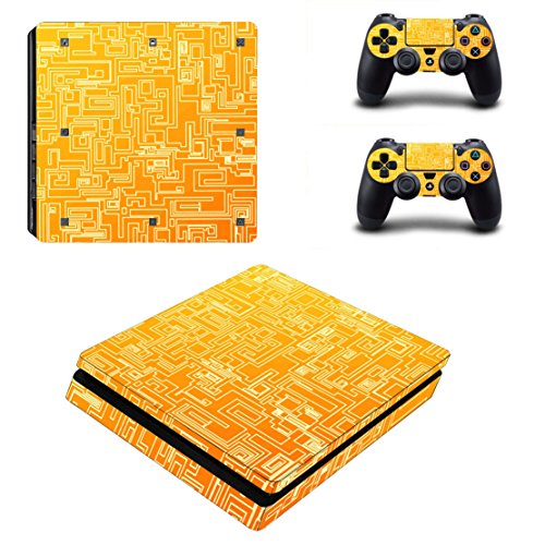 DOTBUY PS4 Slim Skin Aufkleber Sticker Design Folie schützende Haut Schale für Sony Playstation 4 Slim Konsole und 2 Dualshock Controller (Orange Maze) von DOTBUY