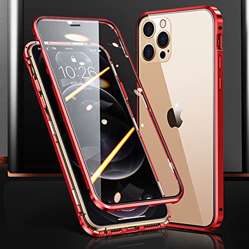DOXNEE Doppelseitige magnetische Telefonhülle aus Glas mit Metallrahmen für iPhone 15 14 13 12 11 Pro Max 14 15 Plus X XS Max 13 12 Schutzhülle für Mini-Kameraobjektiv, rot, für iPhone 14 Plus von DOXNEE