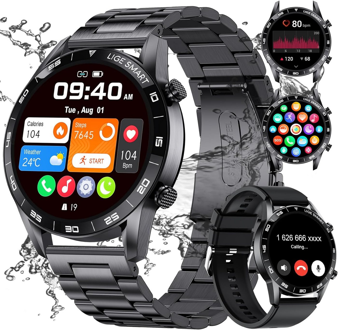 DREMAC Fur Herren mit Telefonfunktion AMOLED HD IP68 Wasserdicht Fitness Smartwatch (1.43 Zoll, Android / iOS), mit 120+ Sport Modi,Herzfrequenz,SpO2,Schlafmonitor,400mAh Batteries von DREMAC