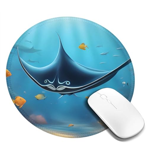 Manta Ray and Fish Round 20.3 cm Non-Slip Rubber Mouse Pad Soft Polyester with Anti Slip Base Ideal for Office Gaming Home Use Mouse Pad von DRGFCXE