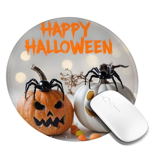 Mauspad mit Halloween-Spinne, rund, 20,3 cm, rutschfestes Gummi-Mauspad, weiches Polyester mit rutschfester Unterseite, ideal für Büro, Gaming, Heimgebrauch von DRGFCXE