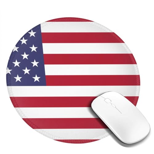 Mauspad mit amerikanischer Flagge, rund, 20,3 cm, rutschfestes Gummi, weiches Polyester mit rutschfester Unterseite, ideal für Büro, Gaming, Heimgebrauch von DRGFCXE