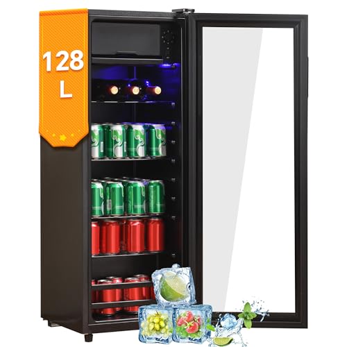 DRIXNO 128LMini-Kühlschrank,8L-Gefrierschrank+120L-Kühlschrank,fasst 94 Dosen Limonade, Wasser, Bier oder Wein. Geräuscharmer Betrieb,Kompressorkühlsystem, energieeffizient,verstellbare Einlegeböden von DRIXNO